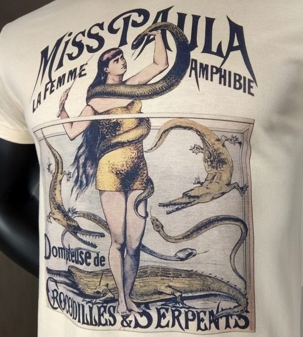 Camiseta Leguas modelo Miss Paula blanco vintage detalle